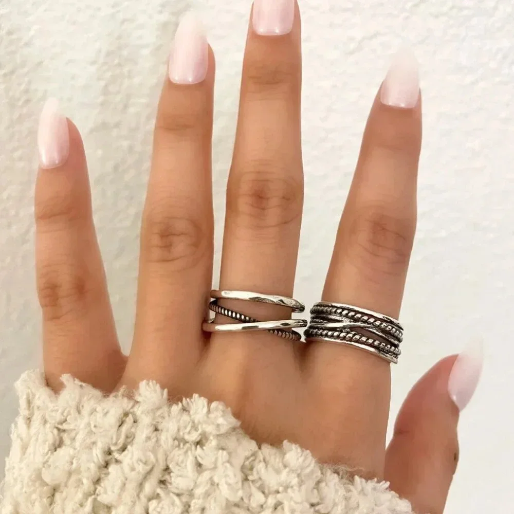 925 Sterling Silver Vintage Ring Minimalist Chunky Silver Ring Criss Cross Band - Picture 2 of 5
